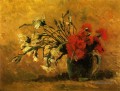 Vase avec des œillets rouges et blancs sur un fond jaune Vincent van Gogh